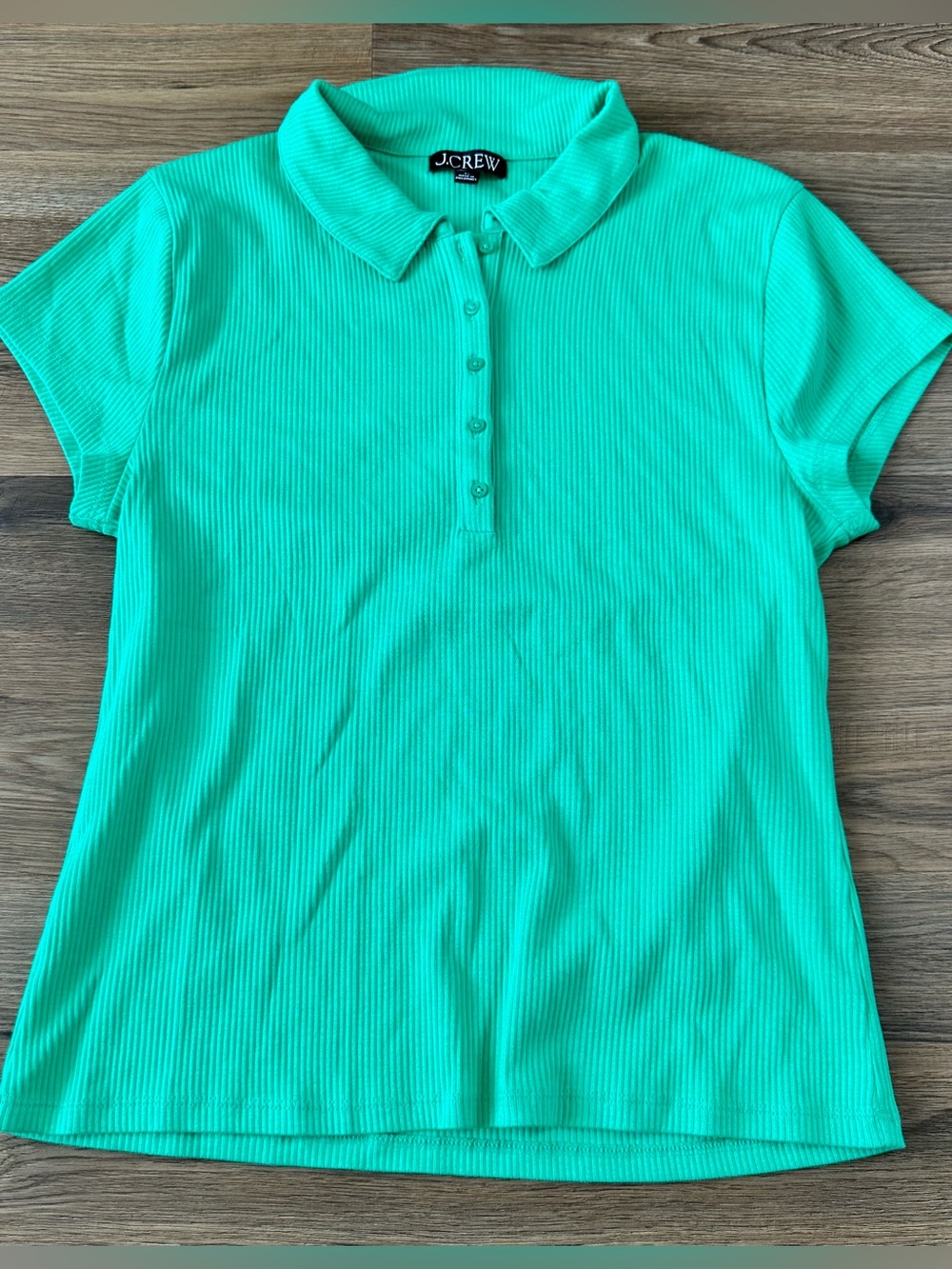 J Crew Vintage Rib Henley Polo Shirt Tee Top Women XL Green Preppy Casual Office